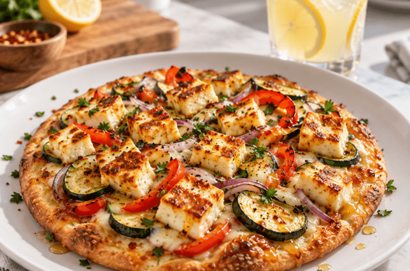 Air Fryer Hot Honey Halloumi & Veggie Flatbread