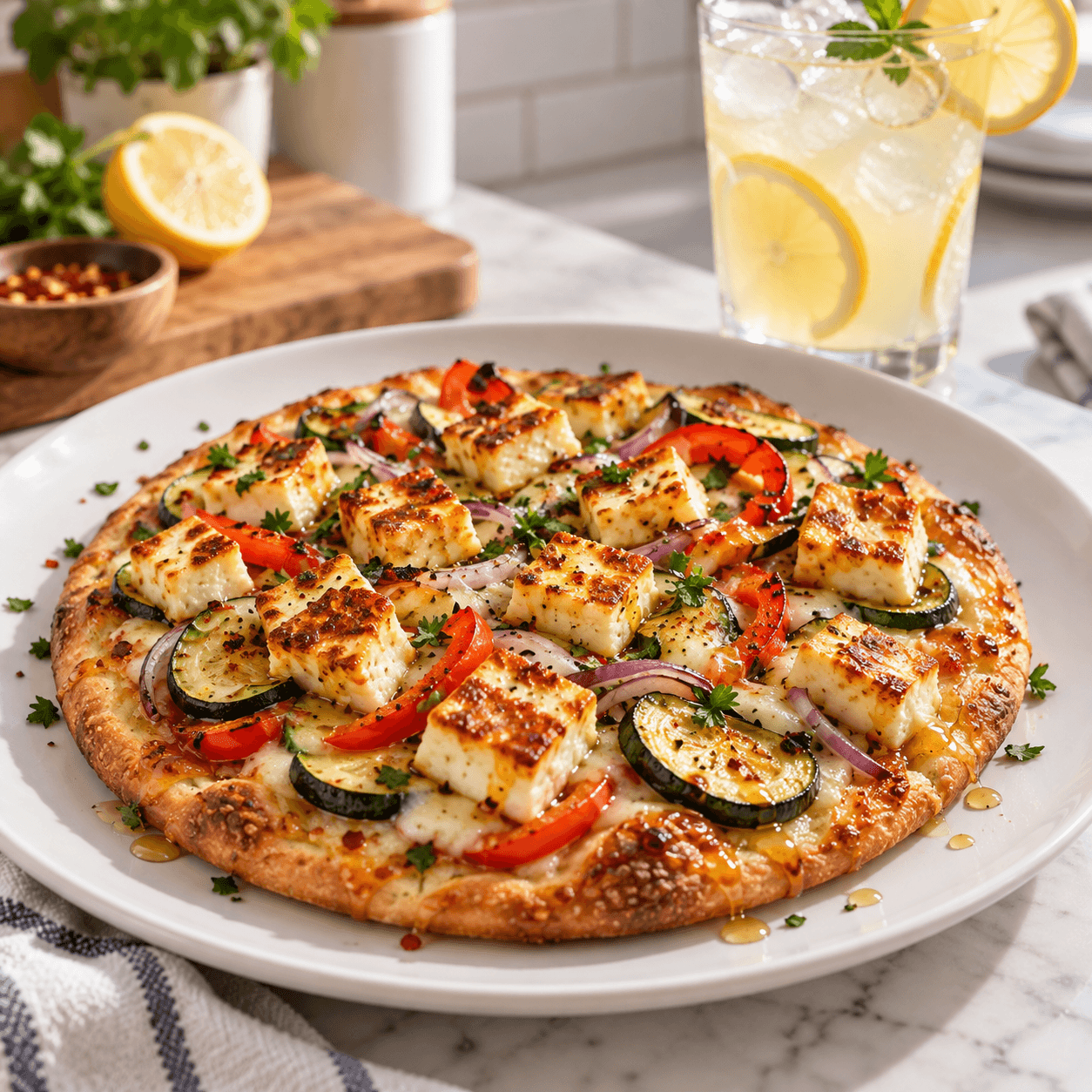 Air Fryer Hot Honey Halloumi & Veggie Flatbread