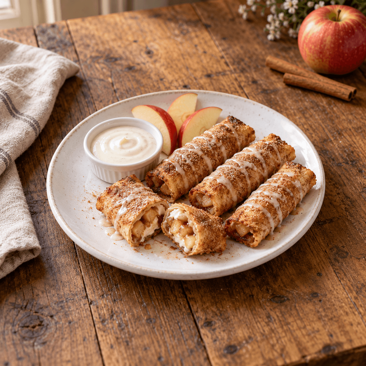 Crispy Air Fryer Cinnamon Apple Cheesecake Roll-Ups
