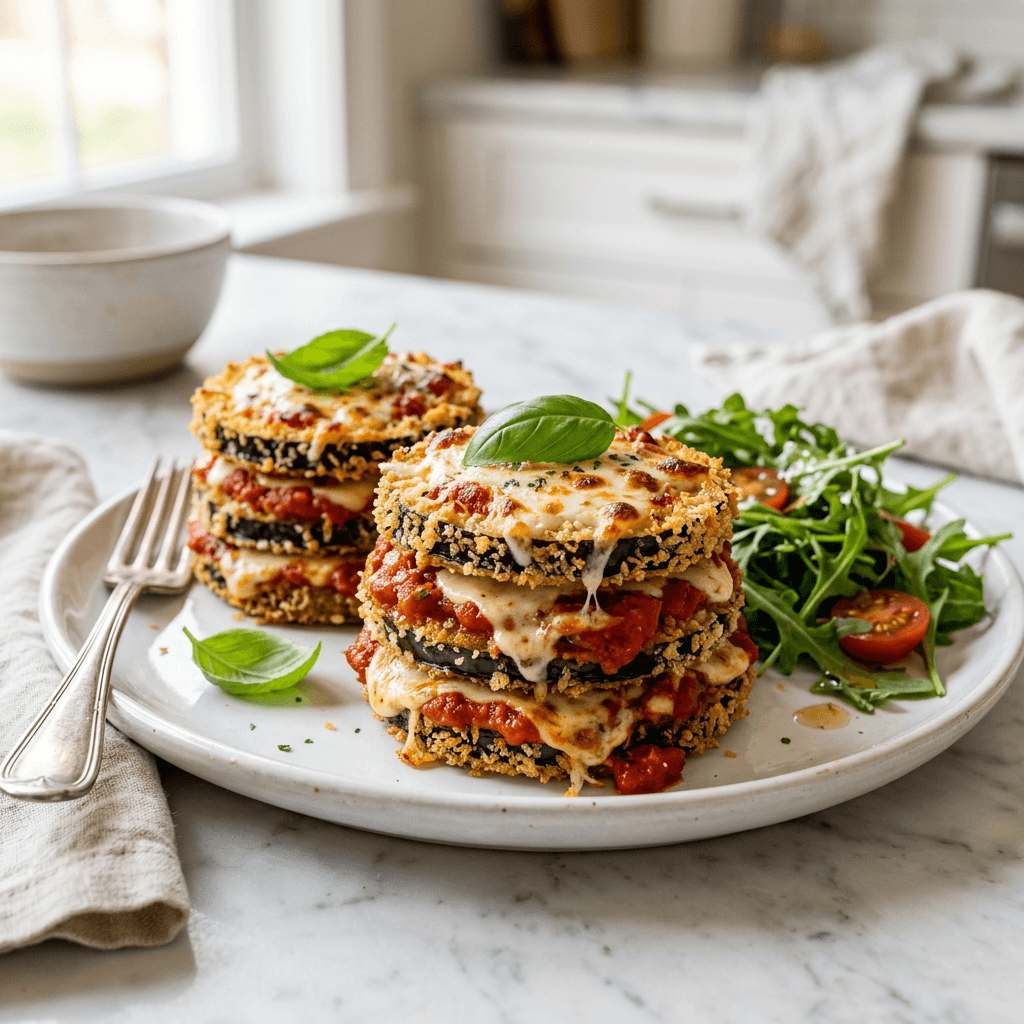 Crispy Air Fryer Eggplant Parmesan Stacks