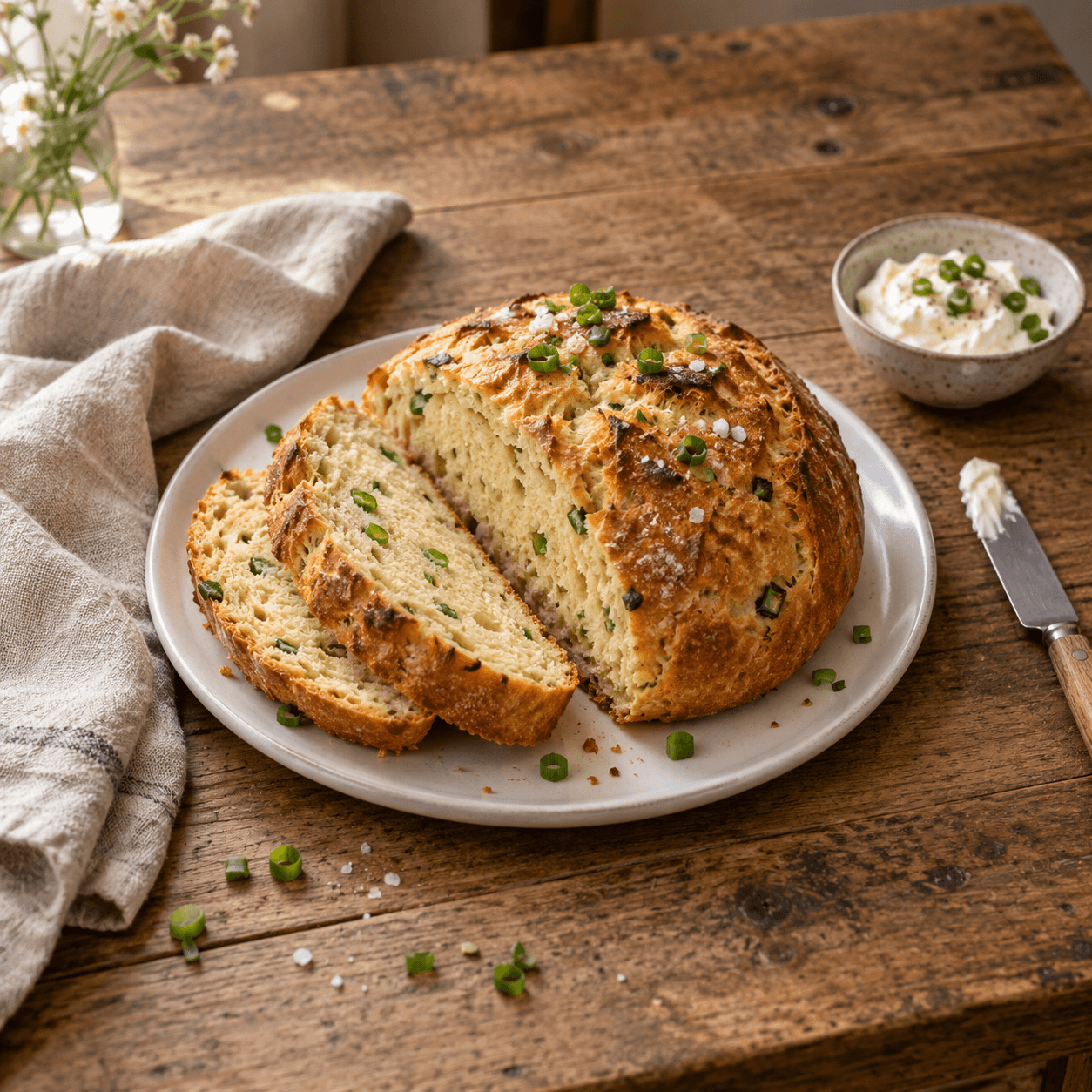 Air Fryer High-Protein Potato Bread with Quark and Green Onions
