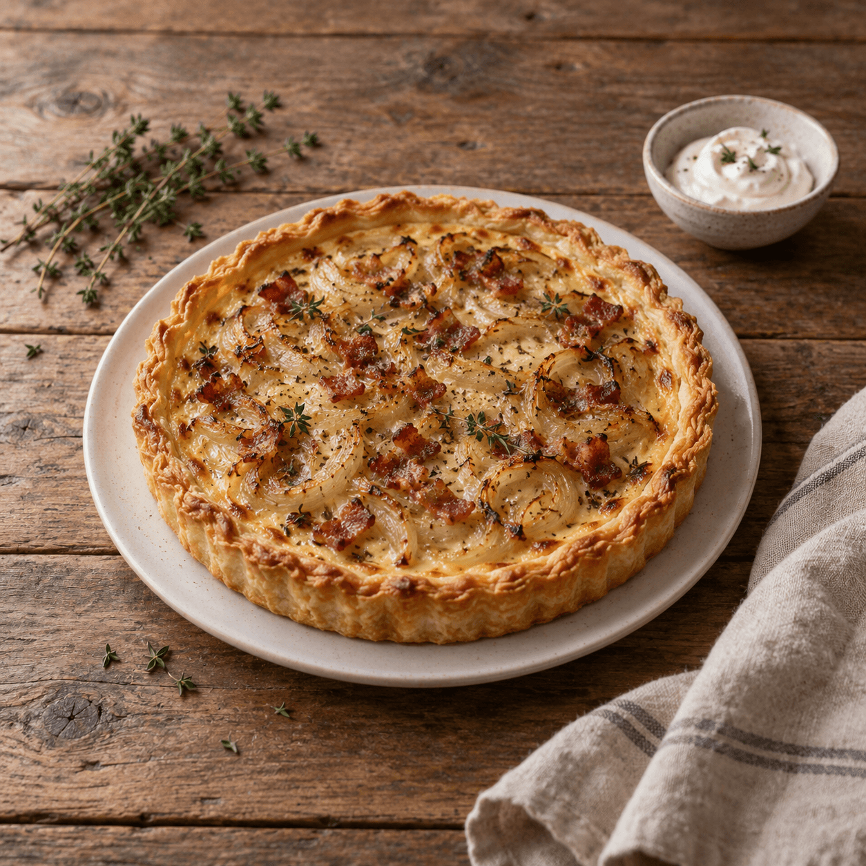 Air Fryer Onion Tart with Bacon and Thyme