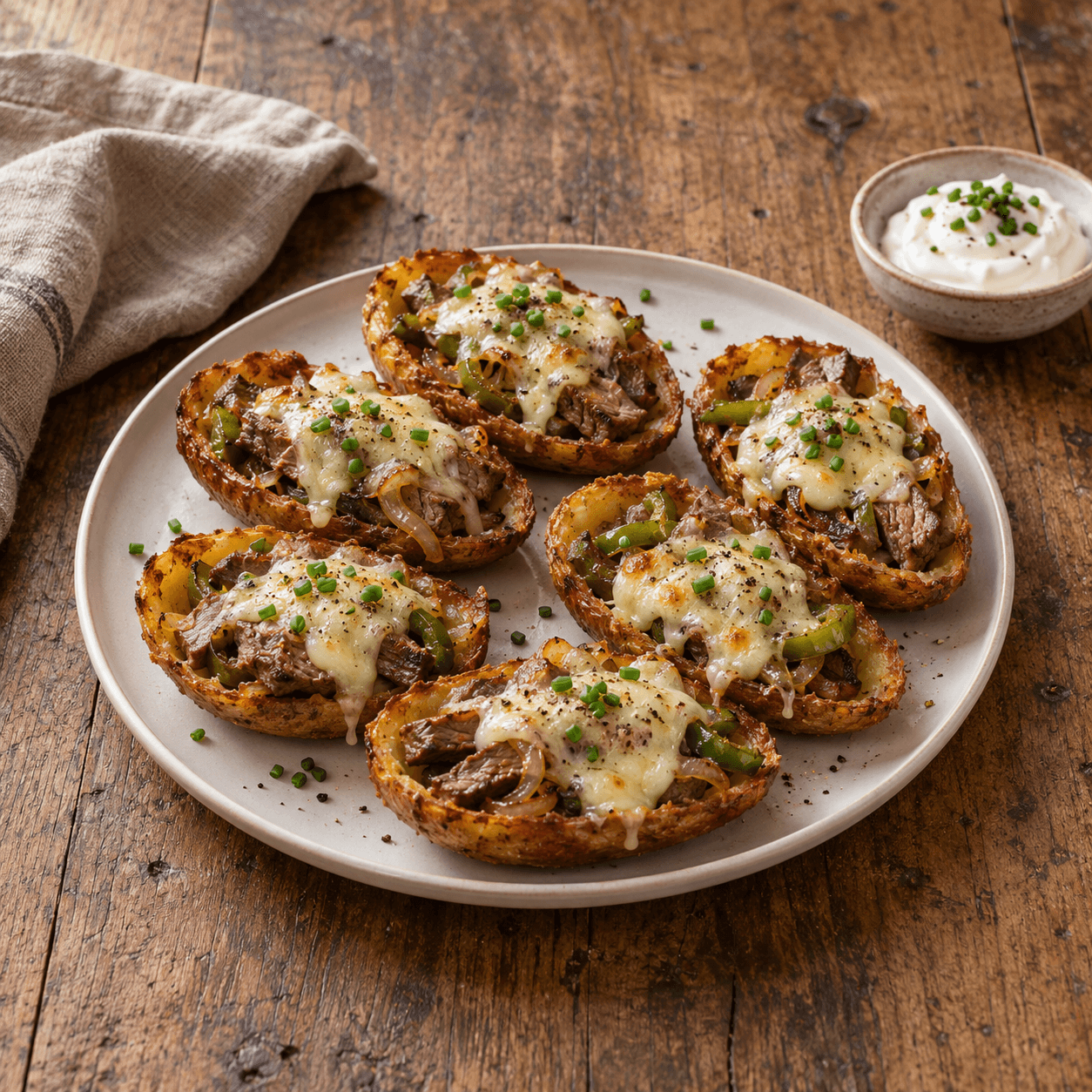 Air Fryer Loaded Philly Cheesesteak Potato Skins